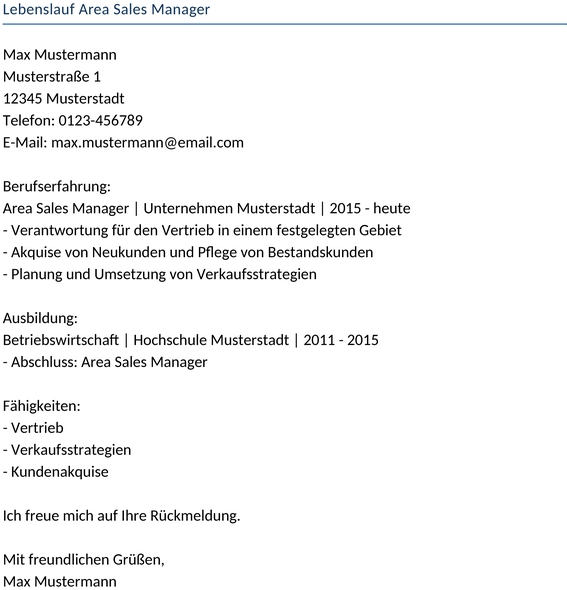 lebenslauf-area-sales-manager