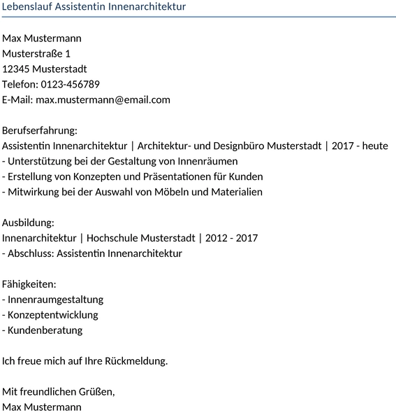 lebenslauf-assistentin-innenarchitektur