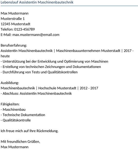 lebenslauf-assistentin-maschinenbautechnik