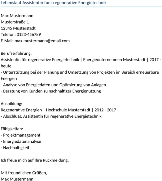 lebenslauf-assistentin-regenerative-energietechnik