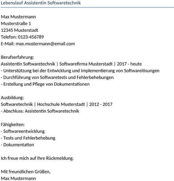 lebenslauf-assistentin-softwaretechnik