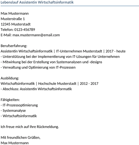 lebenslauf-assistentin-wirtschaftsinformatik