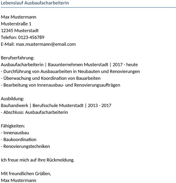 lebenslauf-ausbaufacharbeiterin