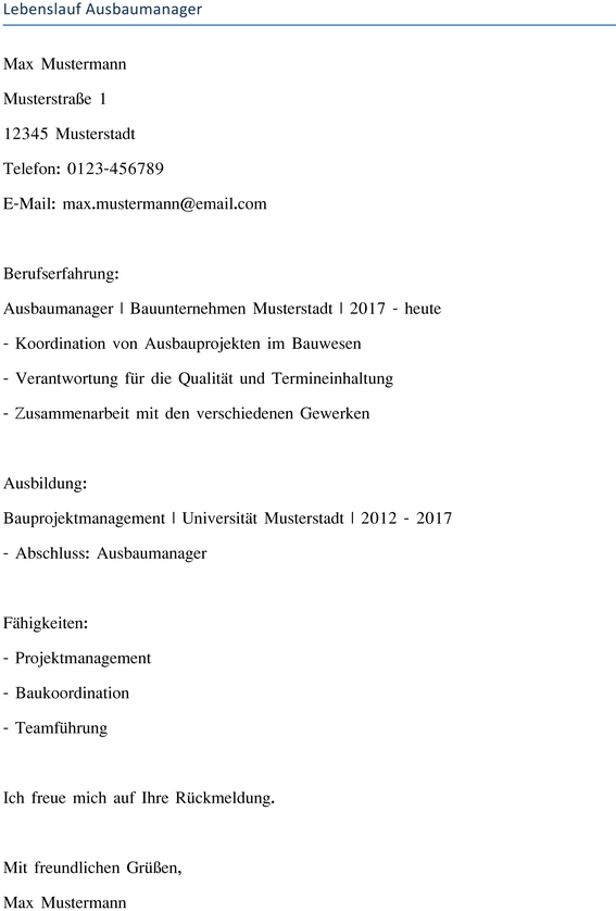 lebenslauf-ausbaumanager-vorlage