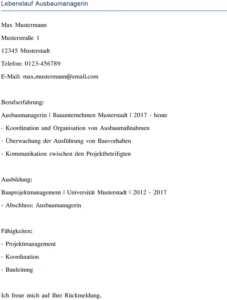 lebenslauf-ausbaumanagerin