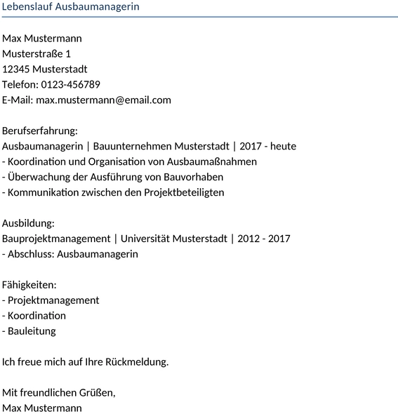 lebenslauf-ausbaumanagerin