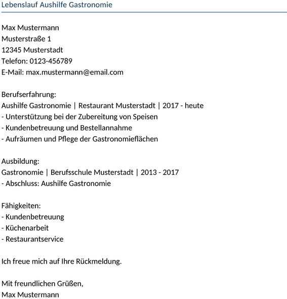 lebenslauf-aushilfe-gastronomie
