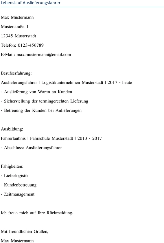lebenslauf-auslieferungsfahrer-berufserfahrung-ausbildung-faeigkeiten