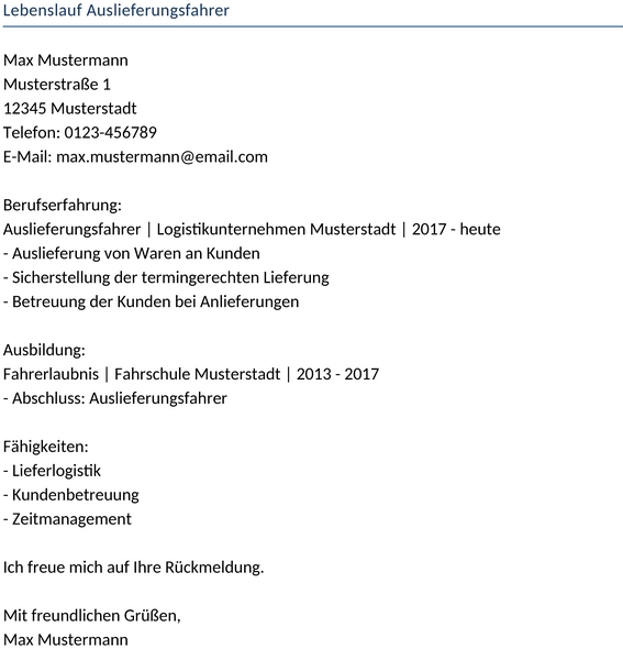 lebenslauf-auslieferungsfahrer