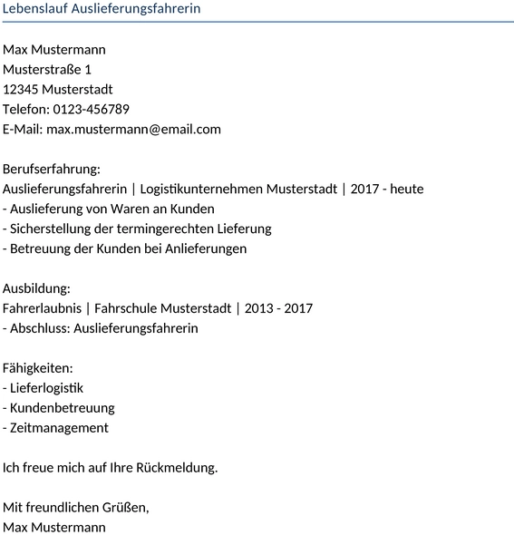 lebenslauf-auslieferungsfahrerin