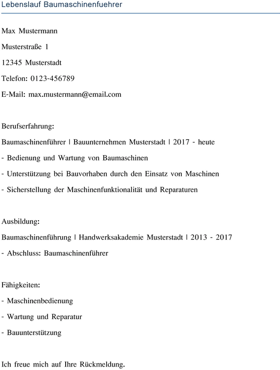 lebenslauf-baumaschinenfuehrer-berufserfahrung-ausbildung-faeigkeiten