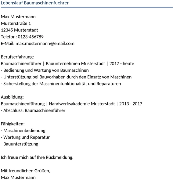 lebenslauf-baumaschinenfuehrer