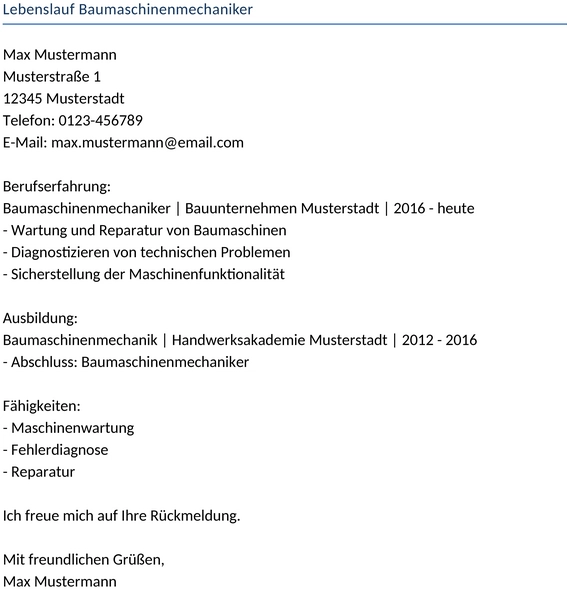 lebenslauf-baumaschinenmechaniker