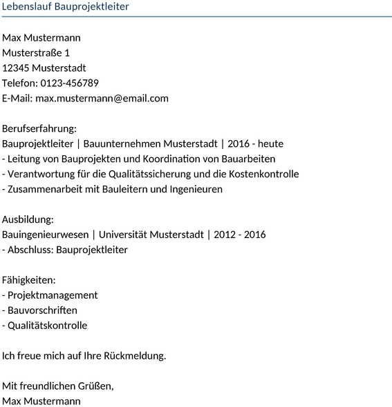 lebenslauf-bauprojektleiter