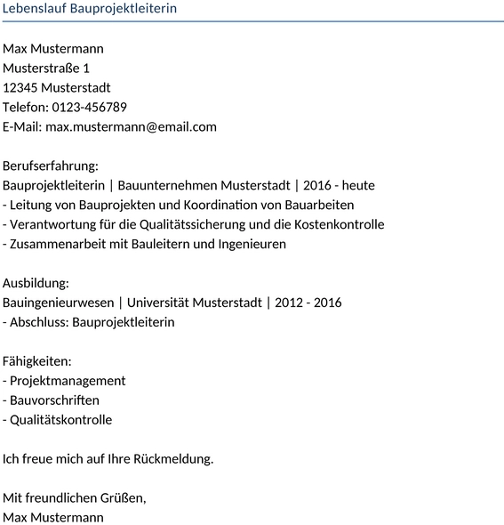 lebenslauf-bauprojektleiterin