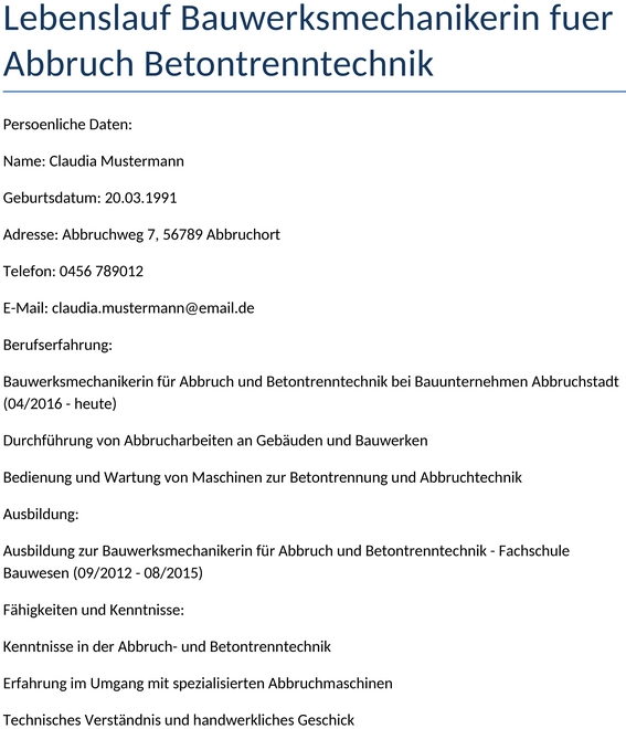 lebenslauf-bauwerksmechanikerin-abbruch-betontrenntechnik