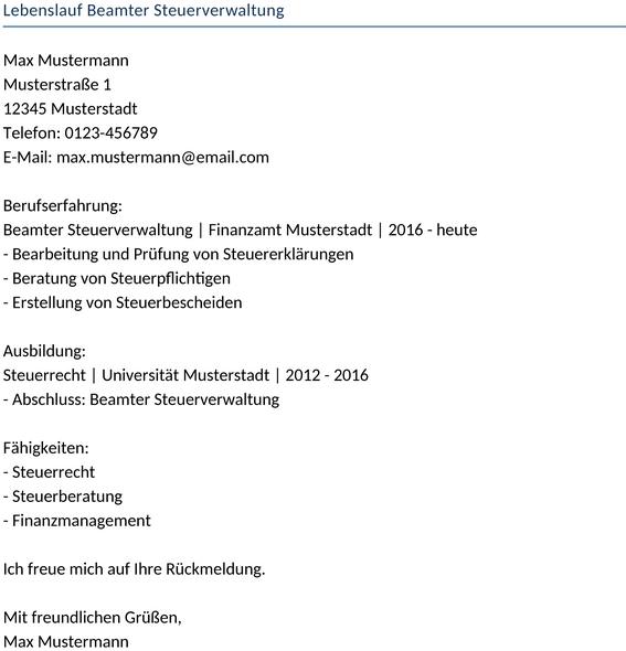 lebenslauf-beamter-steuerverwaltung