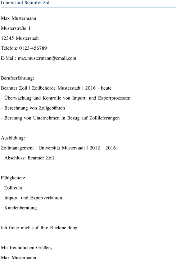lebenslauf-beamter-zoll-vorlage