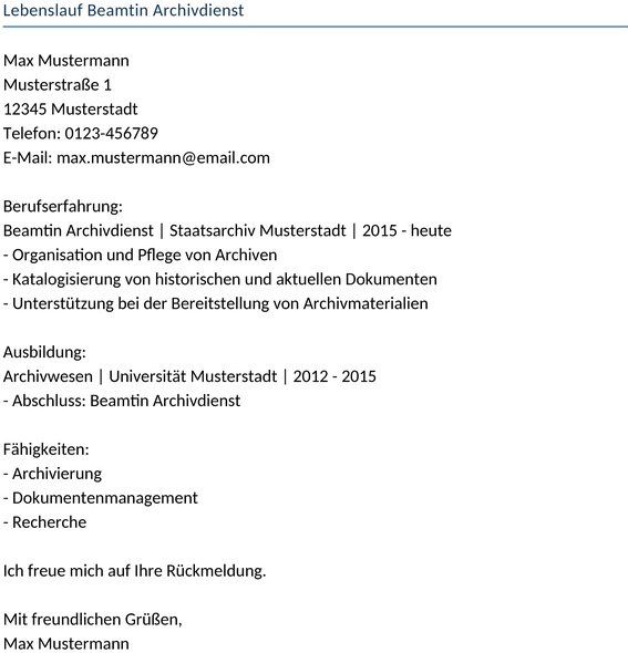 lebenslauf-beamtin-archivdienst