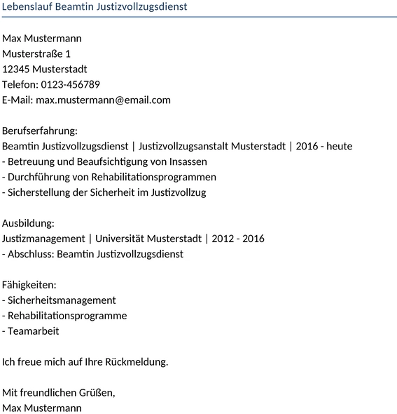 lebenslauf-beamtin-justizvollzugsdienst