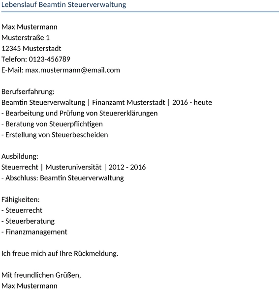 lebenslauf-beamtin-steuerverwaltung