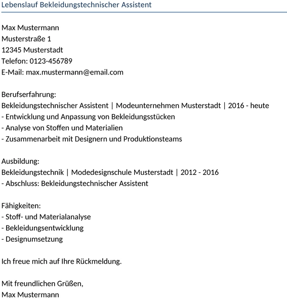 lebenslauf-bekleidungstechnischer-assistent
