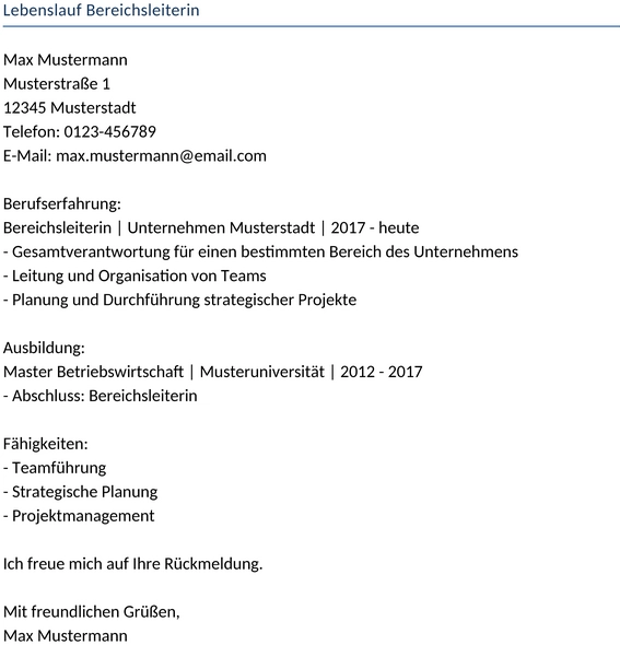 lebenslauf-bereichsleiterin