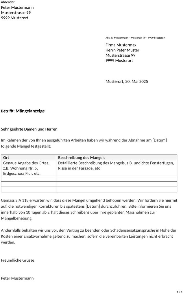 maengelanzeige-sia-118-vorlage