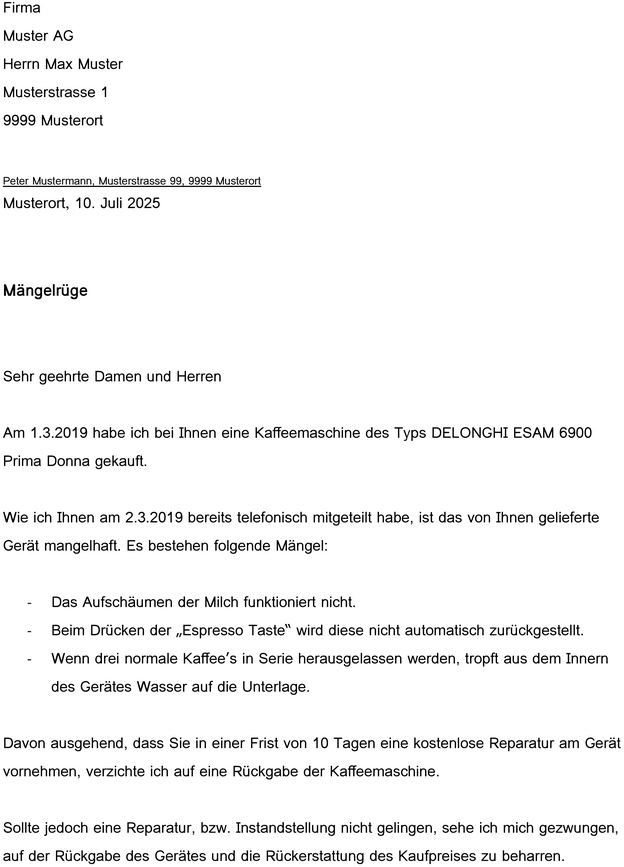 maengelruege-vorlage-fuer-kaffeemaschine