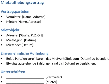 mietaufhebungsvertrag