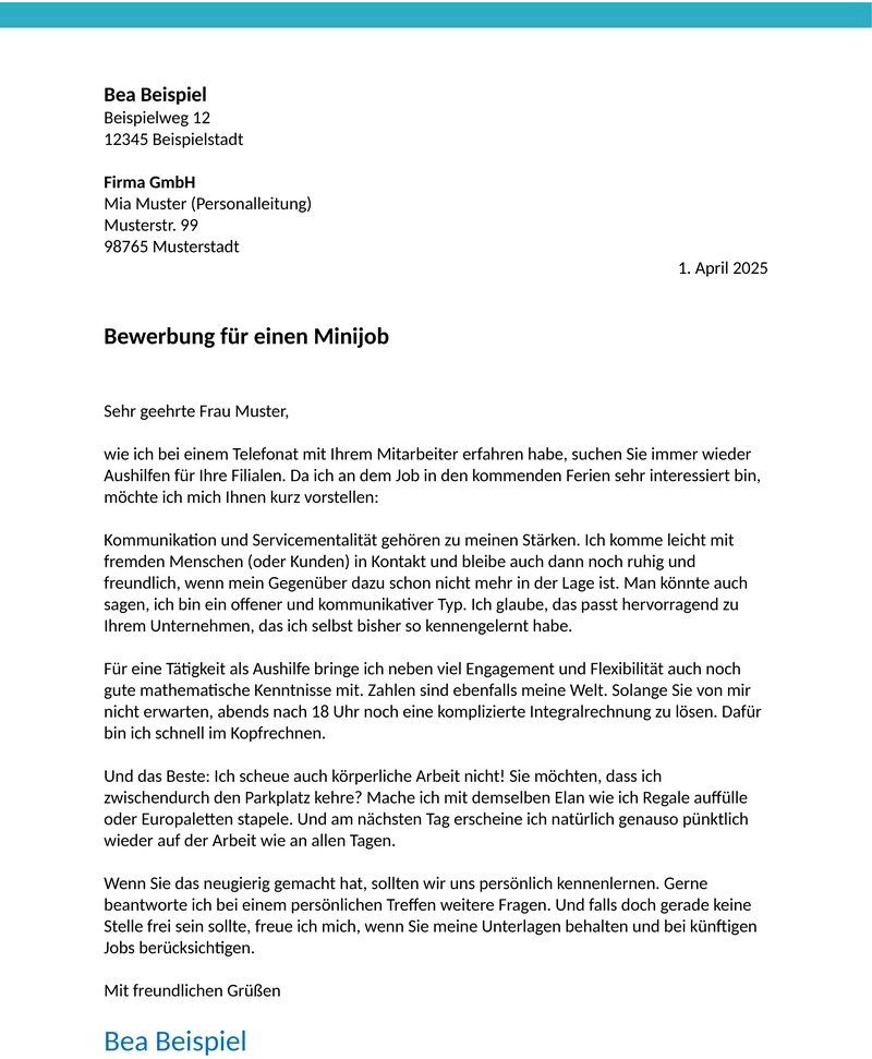 minijob-bewerbung-vorlage-word