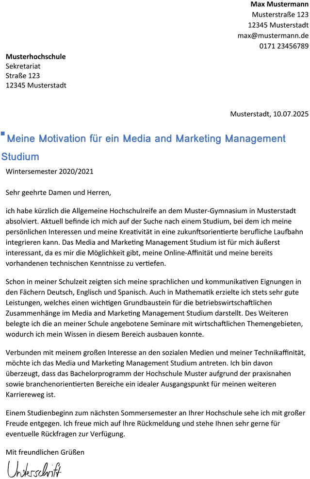 Word Vorlage Motivationsschreiben F r Media And Marketing Management Word Vorlage Motivationsschreiben F r Media And Marketing Management