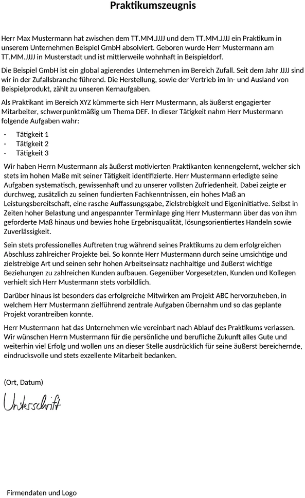 muster-praktikumszeugnis