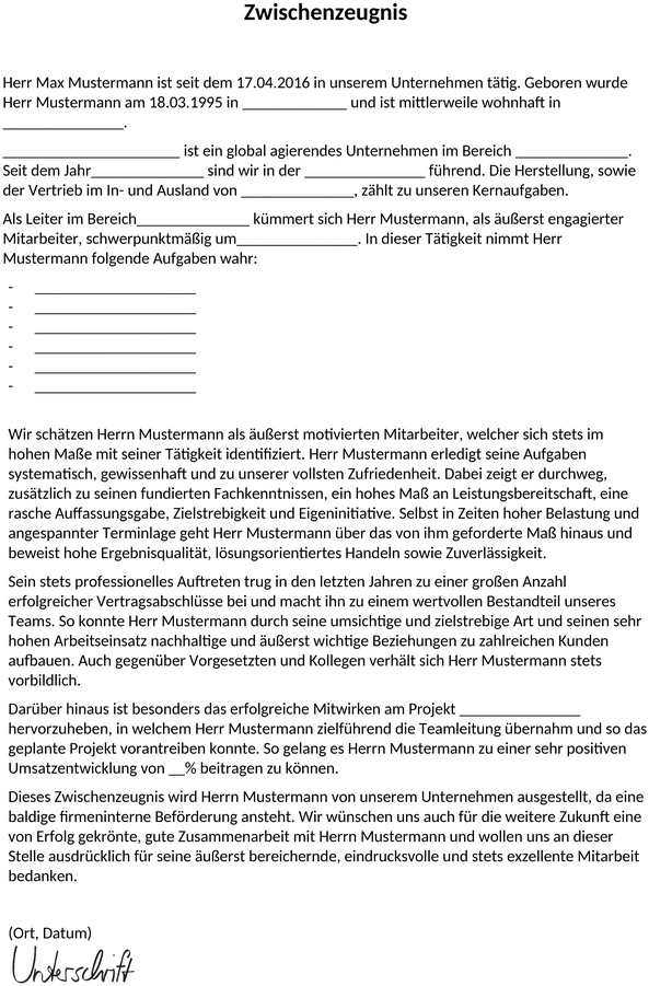 muster-zwischenzeugnis