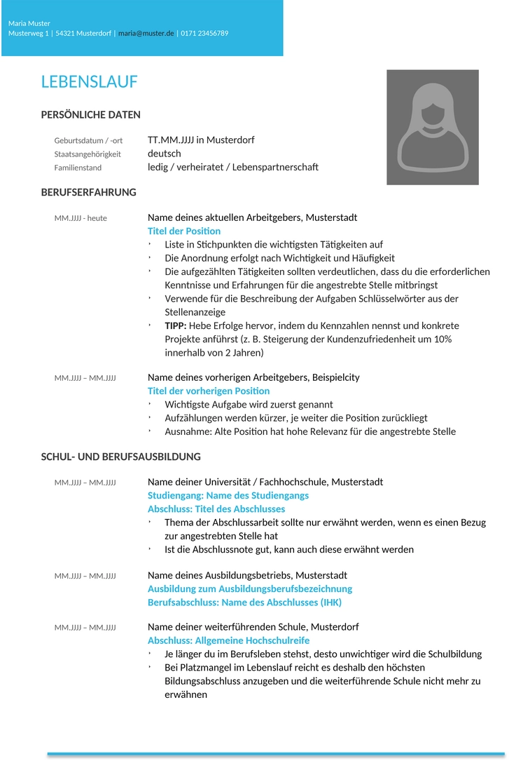 mustervorlage-lebenslauf-berufseinsteiger
