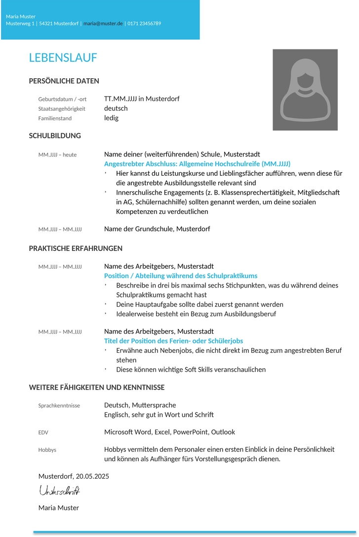 mustervorlage-lebenslauf-schueler