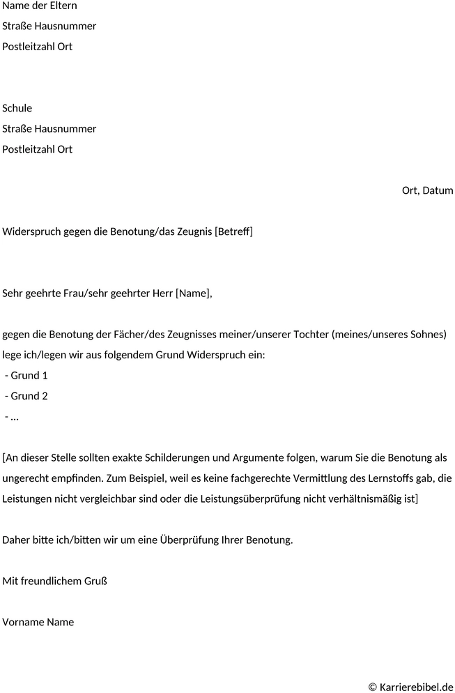 notenbeschwerde-muster-widerspruch