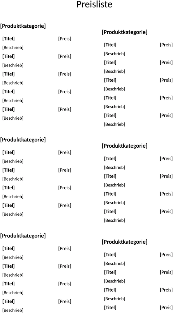 preisliste-business-vorlage