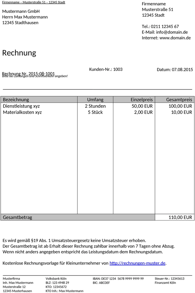 rechnungsvorlage-kleinunternehmerregelung