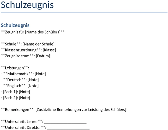 schulzeugnis-template
