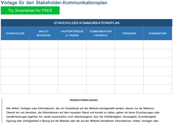 stakeholder-kommunikationsplan-vorlage