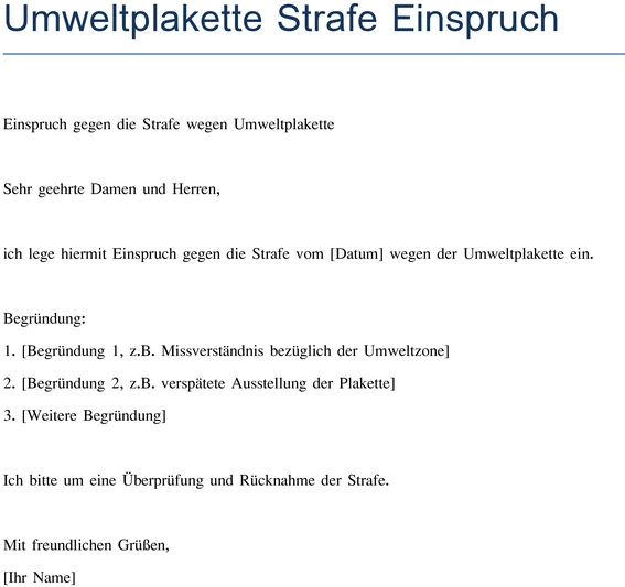 umweltplakette-strafe-einspruch-vorlage