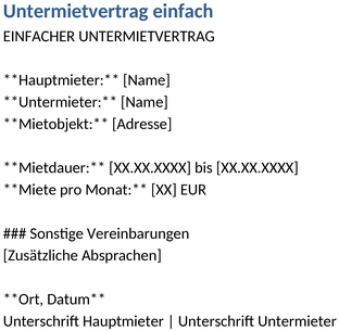 untermietvertrag-einfach