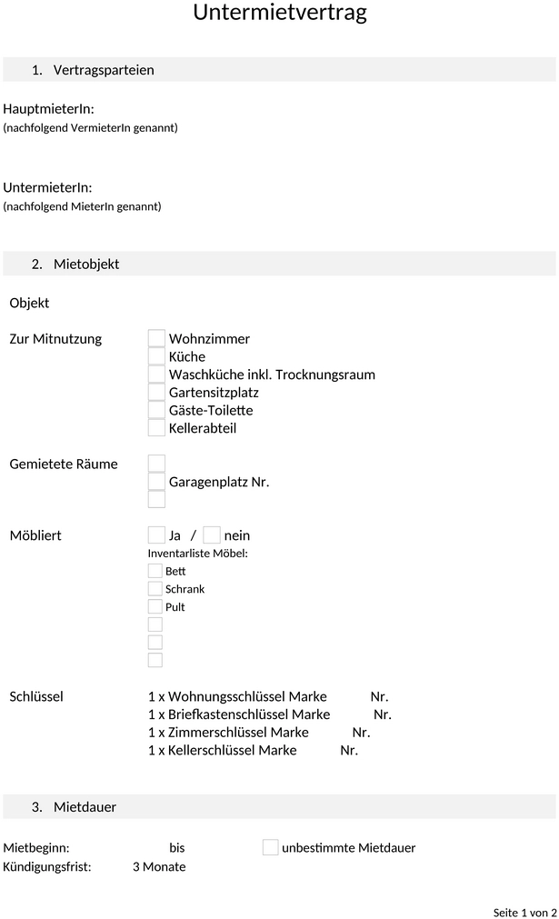 untermietvertrag-vorlage