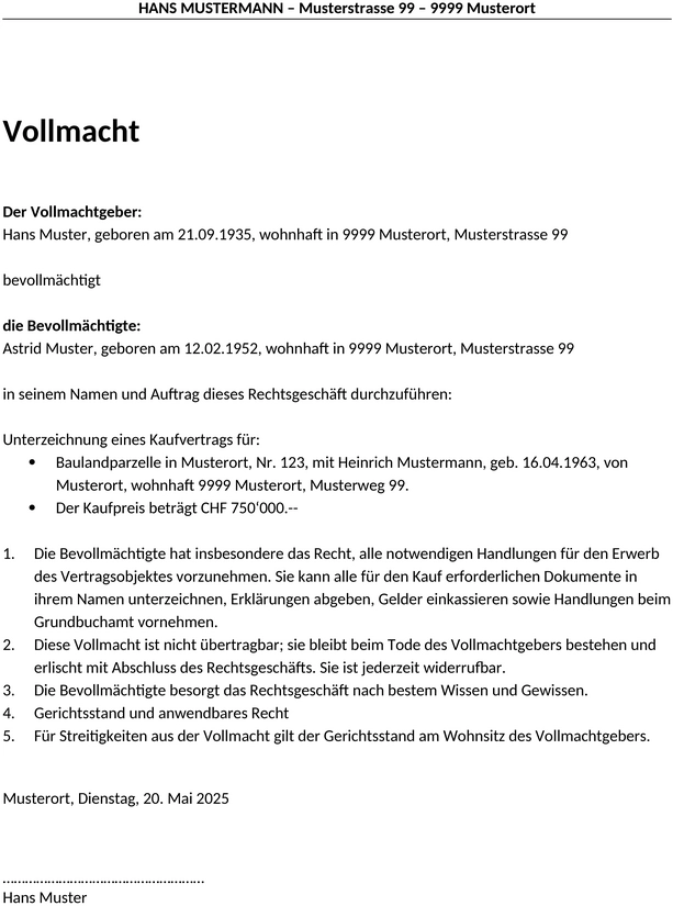 vollmacht-vorlage-sachgeschaeft-schweiz