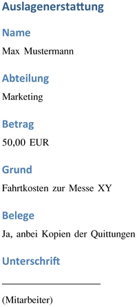 Word Vorlage Zur Auslagenerstattung F r Marketing Kosten Wordvorlagen