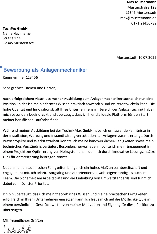 vorlage-bewerbung-anlagenmechaniker-berufliche-laufbahn