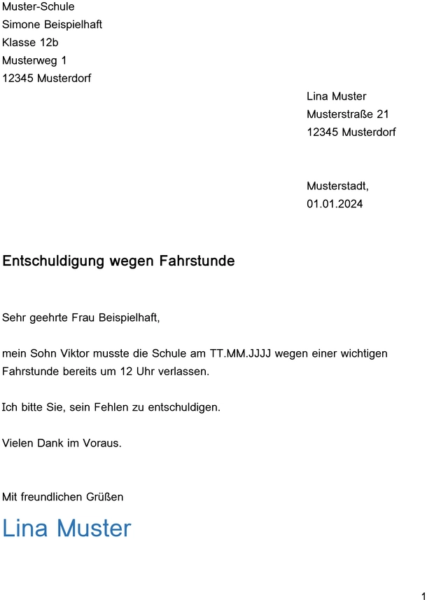 vorlage-entschuldigung-fahrstunde-schule