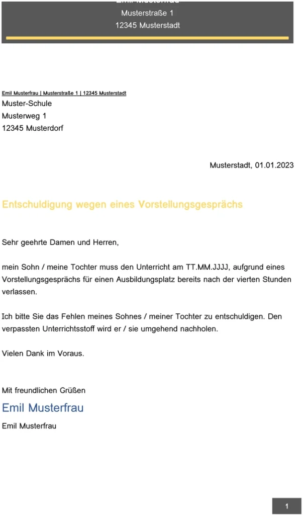 vorlage-entschuldigung-vorstellungsgespraech-waehrend-schulzeit