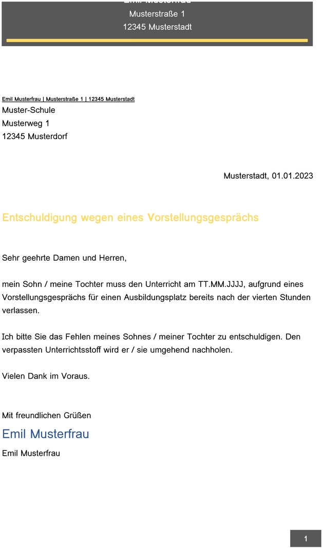 vorlage-entschuldigung-vorstellungsgespraech-waehrend-schulzeit